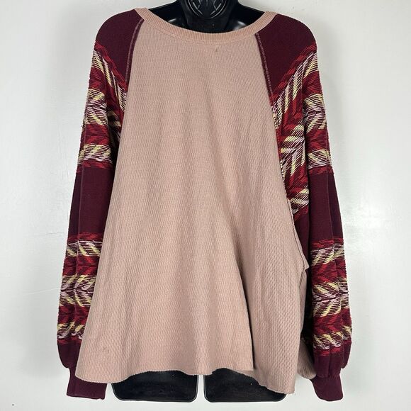 Free People Top Sz M Rainbow Dreams Thermal Knit Wide Sleeves Arizona Sands boho - Picture 10 of 16